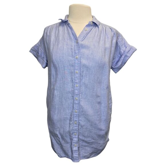 Baird McNutt J Crew Womens S Irish Linen Short Sleeve Mini Shirtdress Light Blue - Picture 11 of 16